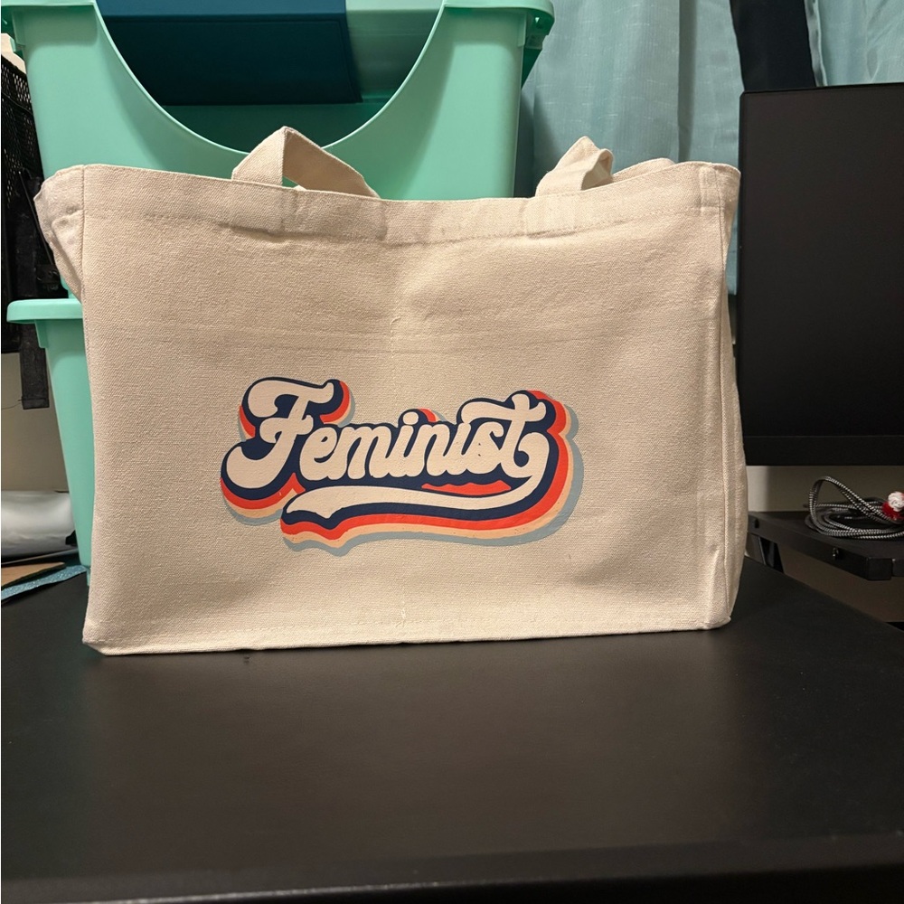 Cream Canvas Tote Bag with Feminist Print